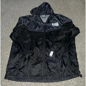 NBA Athletic Windbreaker Jacket Mens Size Large Black Coat Front Zip ZKM5718F